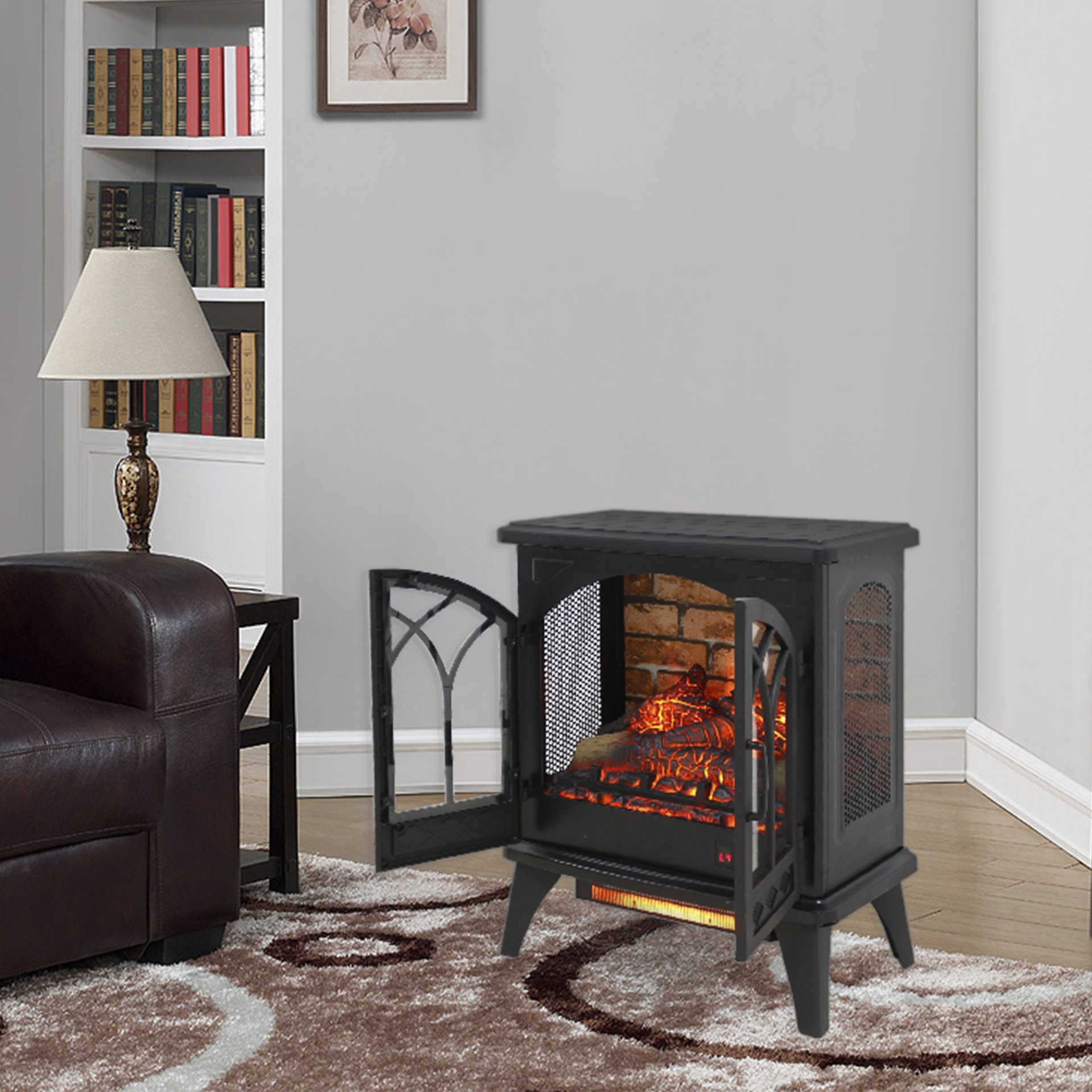 3D Flame Electric Infrared Quartz Fireplace Stove With Remote Control - Antique Black - Image 2