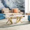 Elegant Stainless Steel Coffee Table With Marble Pattern For Living Room & Office - Gold - Image 2