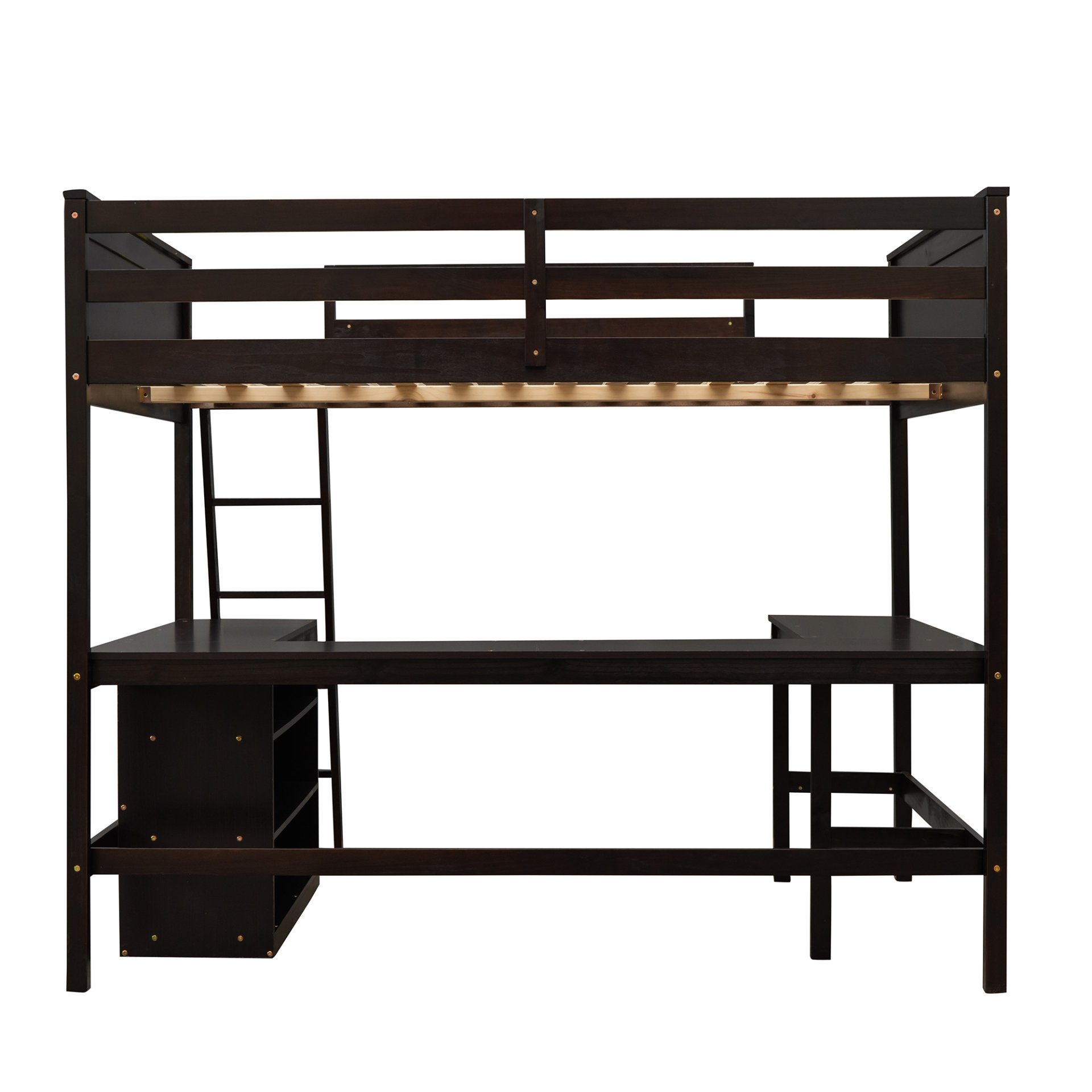 Full Size Loft Bed With Shelves With Desk - Espresso - Image 12