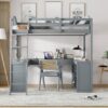 Full Loft Bed With U Shaped Desk, Storage Compartments And Tri Fold Mirror - Gray - Image 18