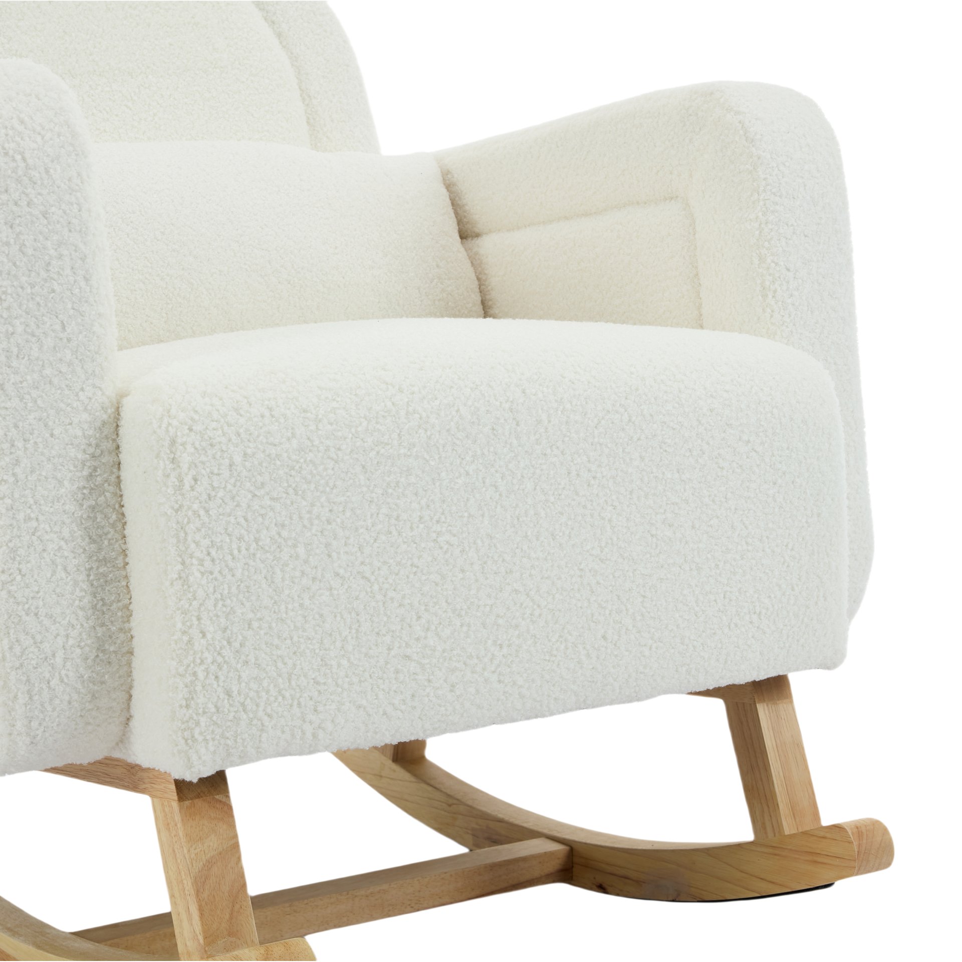Accent Rocking Chair With Curved Back & Pillow, Base, Ultimate Comfort For Living Room Or Nursery - Cream White - Image 19