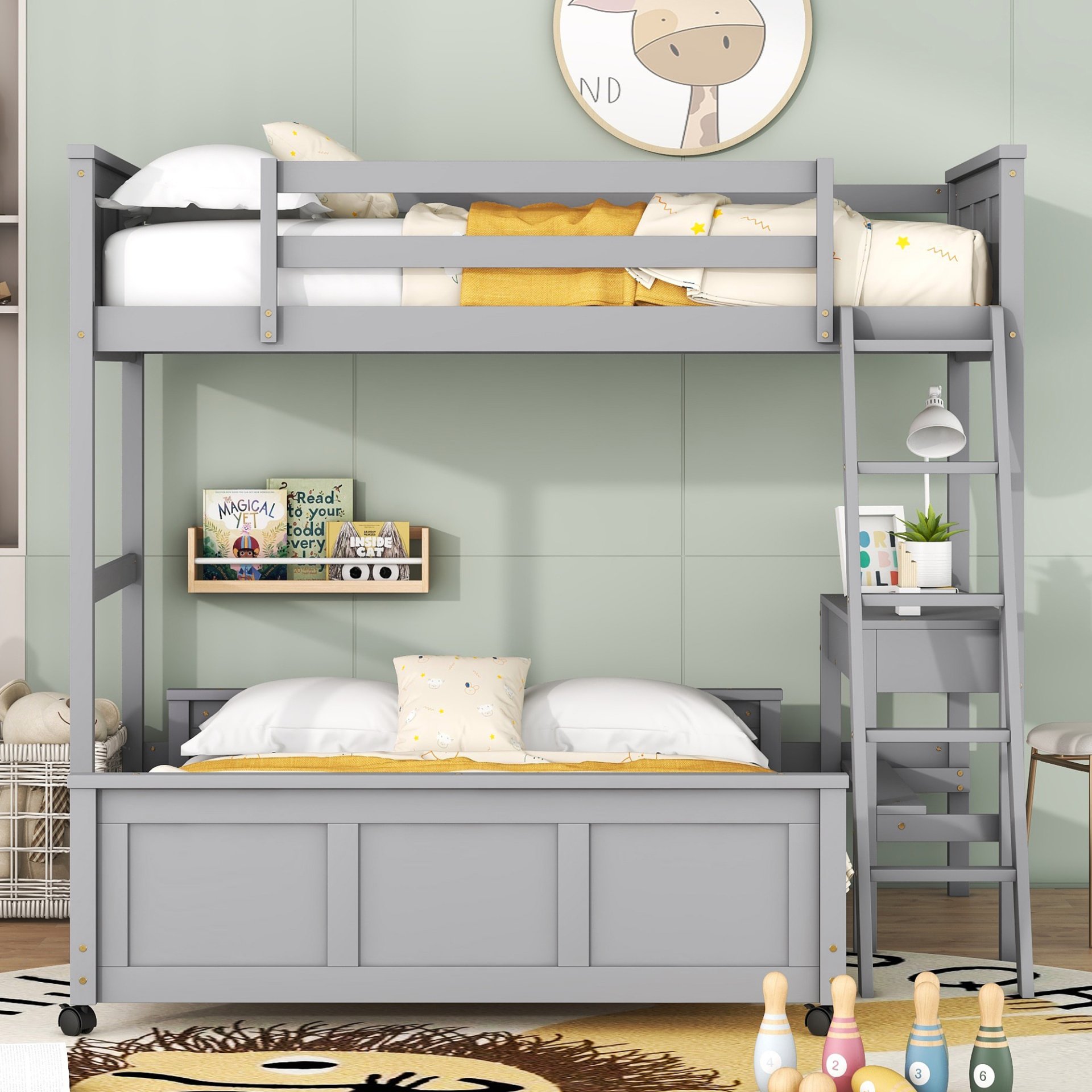 Twin Over Full Bunk Bed With Desk - Gray - Image 2