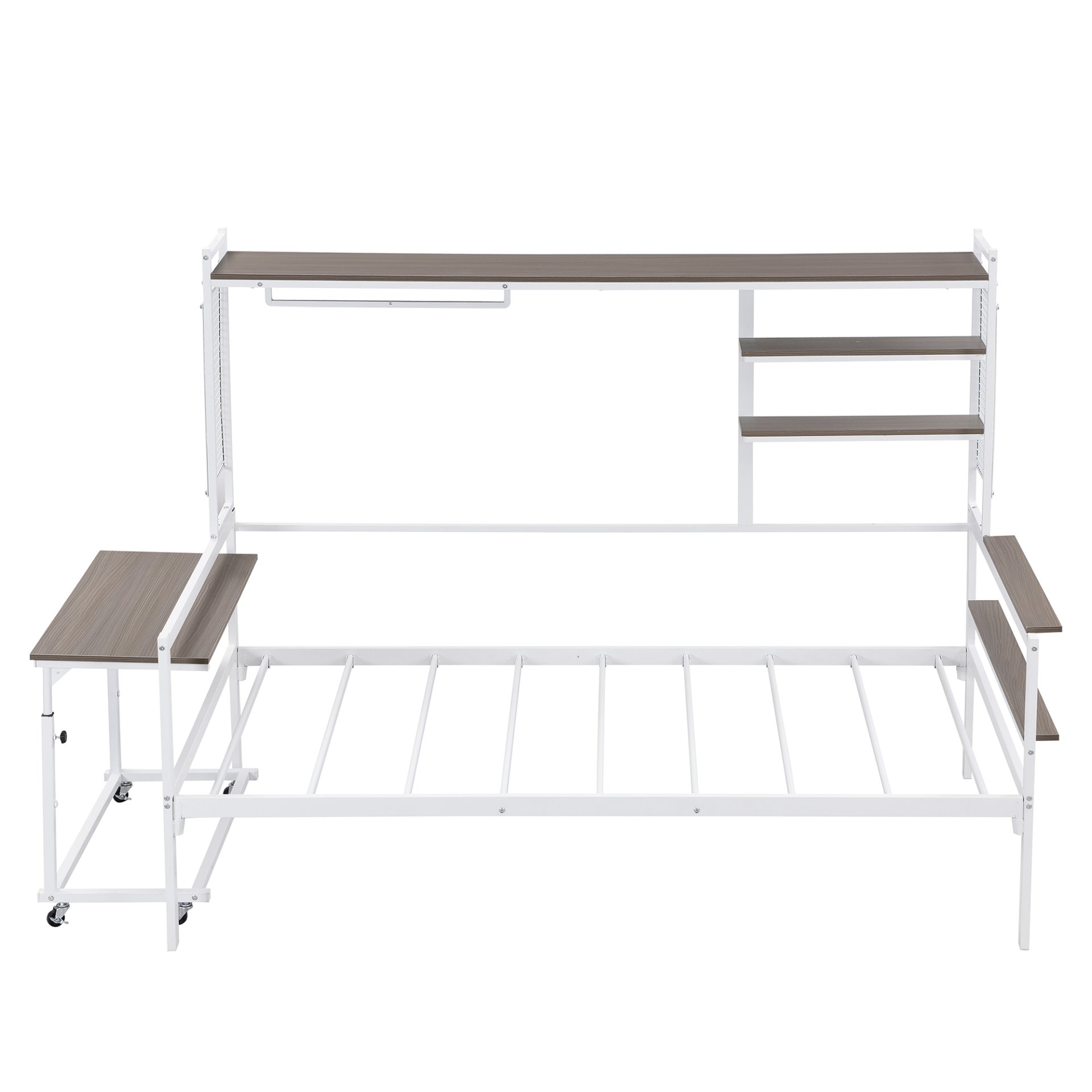 Twin Size Daybed With Movable Desk, Grid, Shelves And Clothes Hanger - White - Image 4