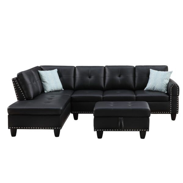 Irine - Faux Leather Sectional Sofa With Ottoman - Black