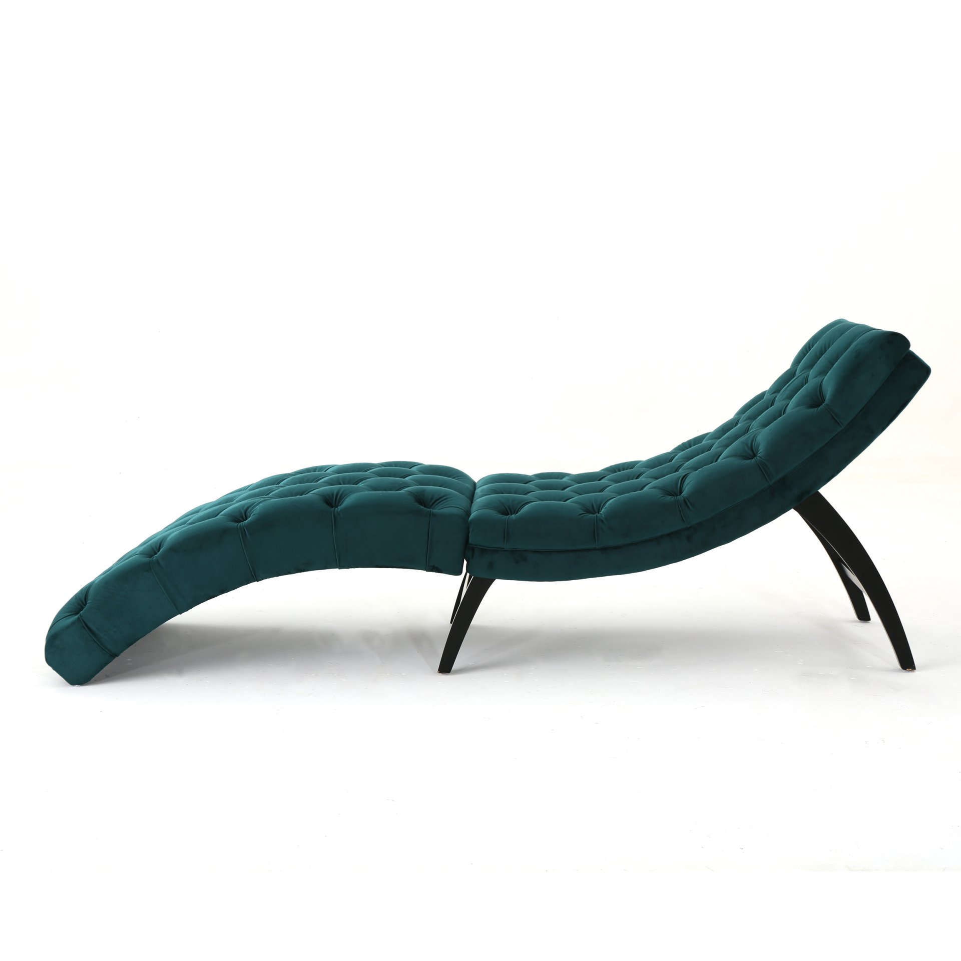 Elegant Tufted Chaise Lounge With Curved Design - Teal - Image 5