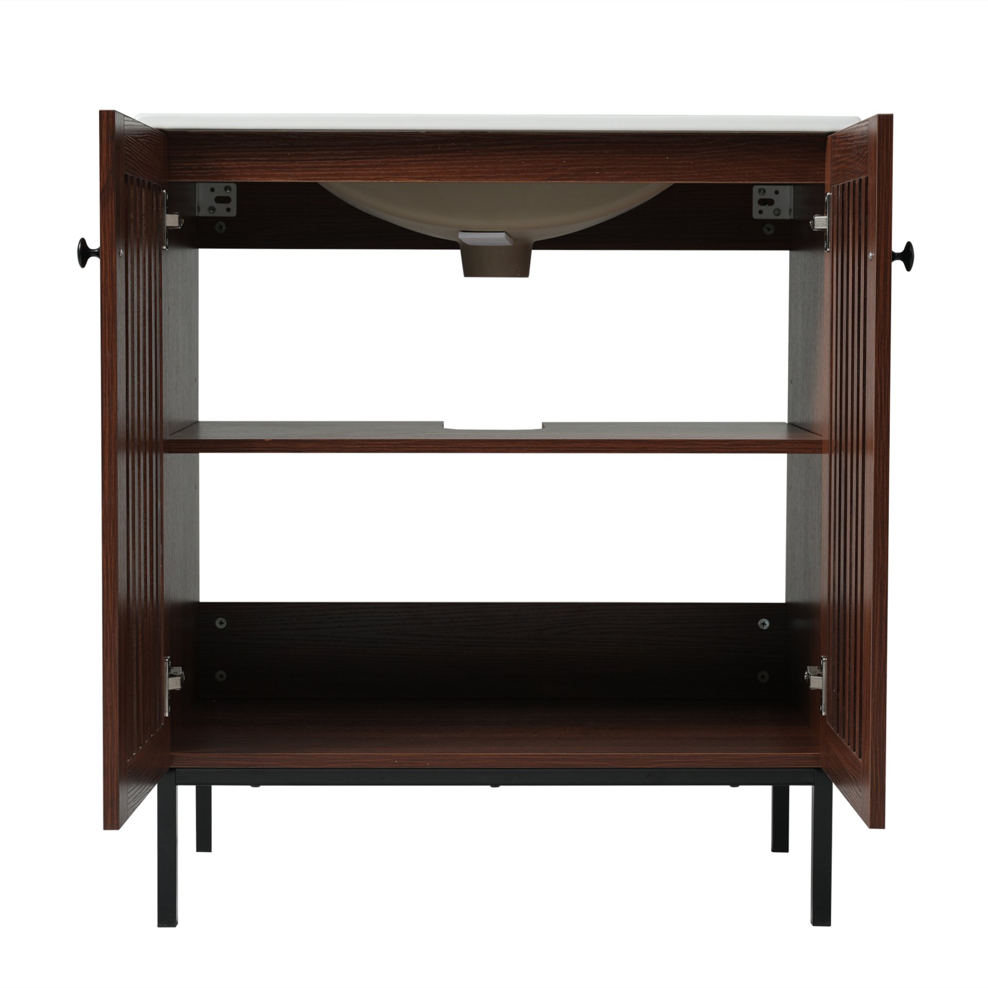 30" Vintage Bathroom Vanity With Ceramic Sink, Modern Bathroom Vanity Cabinet With 2 Soft Close Doors, Equpiied With 4 Sturdy Iron Legs - Antique Dark Brown - Image 21