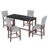 5 Piece Counter Height Dining Set, Faux Marble Bar Table With 4 Upholstered Chairs, Mid Century Style For Kitchen - Black / Gray - Image 10
