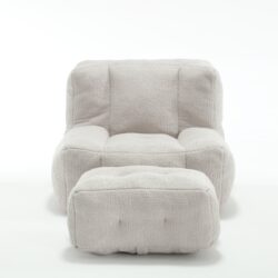 Modern Indoor Fluffy Bean Bag Chair With Memory Foam And Ottoman Super Soft Velvet - Light Gray