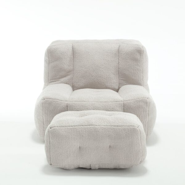Modern Indoor Fluffy Bean Bag Chair With Memory Foam And Ottoman Super Soft Velvet - Light Gray
