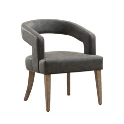 Wide Modern Barrel Open Back Upholstered Accent Chair With Weathered Solid Wood Legs Dining Chairs For Dining Room, Club, Kitchen And Living Room - Gray