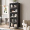 Modern Steel Display Cabinet With Glass Doors And LED Lights, 5 Tier Steel Barrister Bookcase For Home Or Office - Black - Image 5