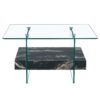 Modern 2 Tier Square Coffee Table Elegant Clear Glass And Marble Pattern - Black / Transparent - Image 9