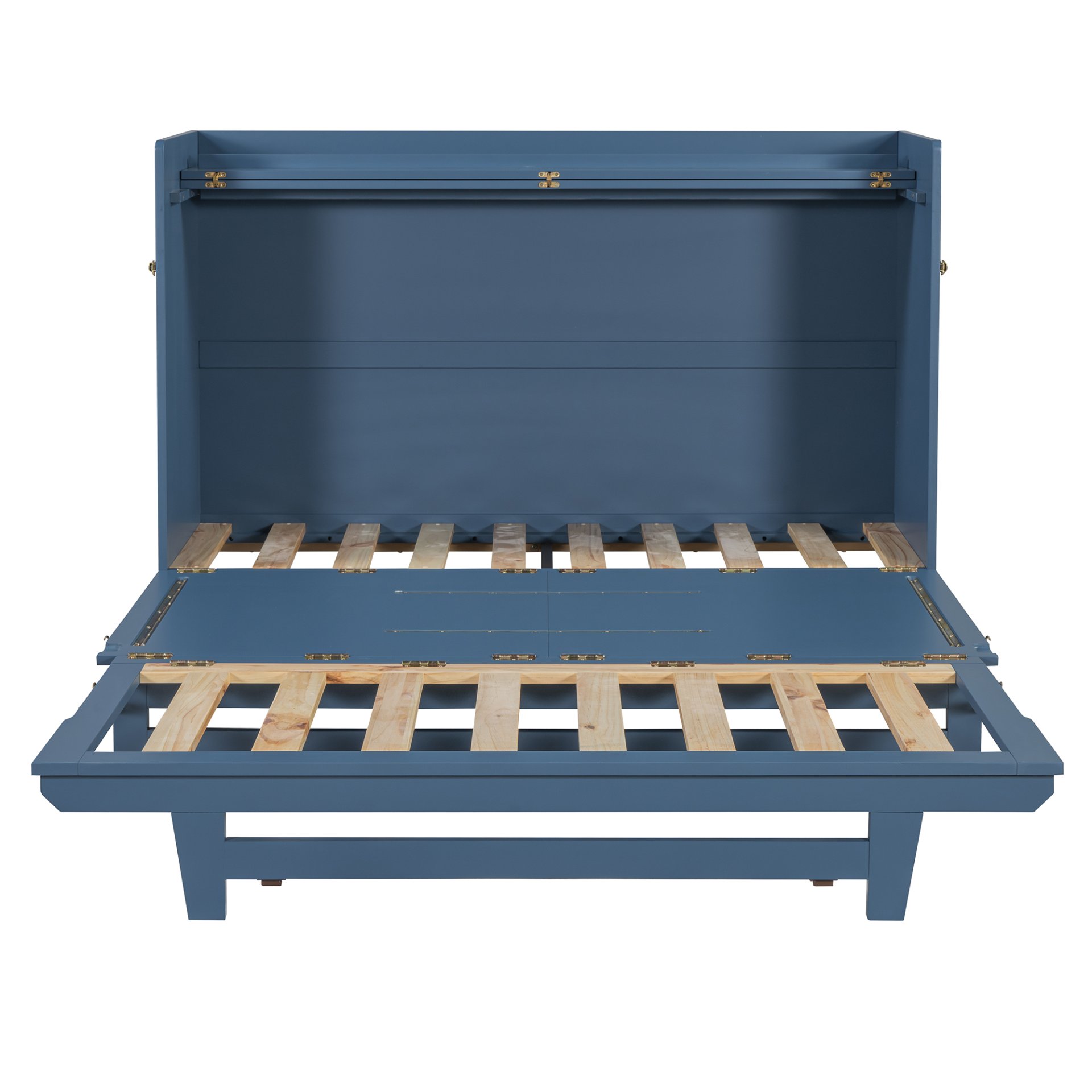 Queen Size Murphy Bed With Iron Legs, Modern Design - Blue - Image 8