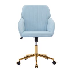 Adjustable Office Chair, Ergonomic Swivel Chair With Golden Base, Comfortable For Long Sitting - Baby Blue
