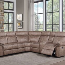Dollum - Two Tone Nubuck Manual Recliner Sectional Sofa With USB Port Cupholder Console - Chocolate