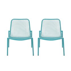 Outdoor Iron Chair With Mesh Design - Teal