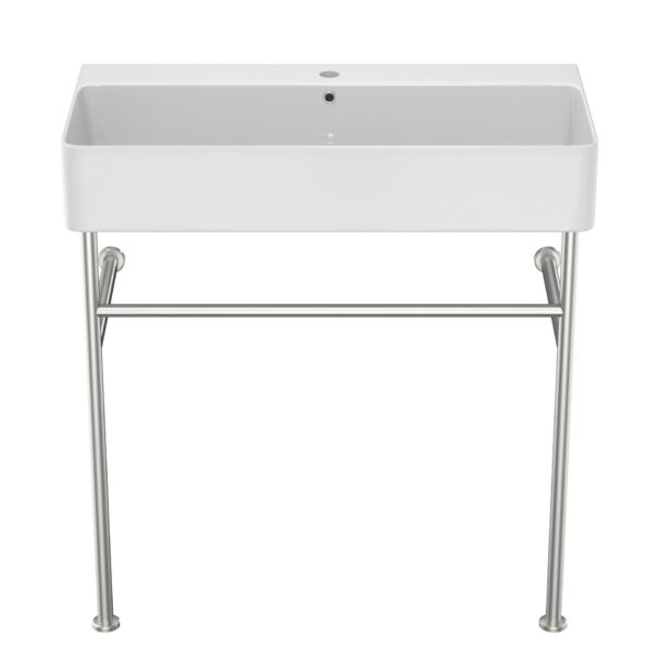 31.5" Ceramic Bathroom Console Sink With Overflow Polished Nickel Legs Modern Vanity Basin - White