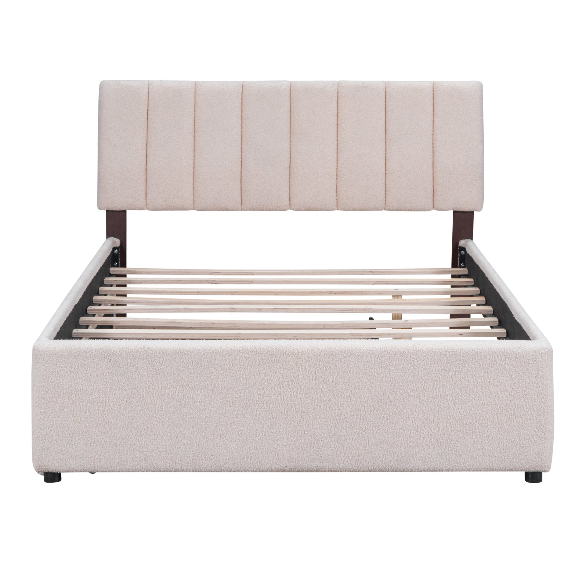 Full Size Upholstered Platform Bed With Twin Size Trundle - Beige - Image 3