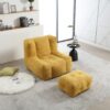 Modern Indoor Fluffy Bean Bag Chair With Memory Foam And Ottoman Super Soft Velvet - Yellow - Image 8