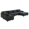 U Shaped Sectional Sofa 6 Seat Couch Set With Oversized Ottoman, Hidden Armrest Storage And Cup Holders USB Charging Ports Wide Seat Sofa - Black - Image 7