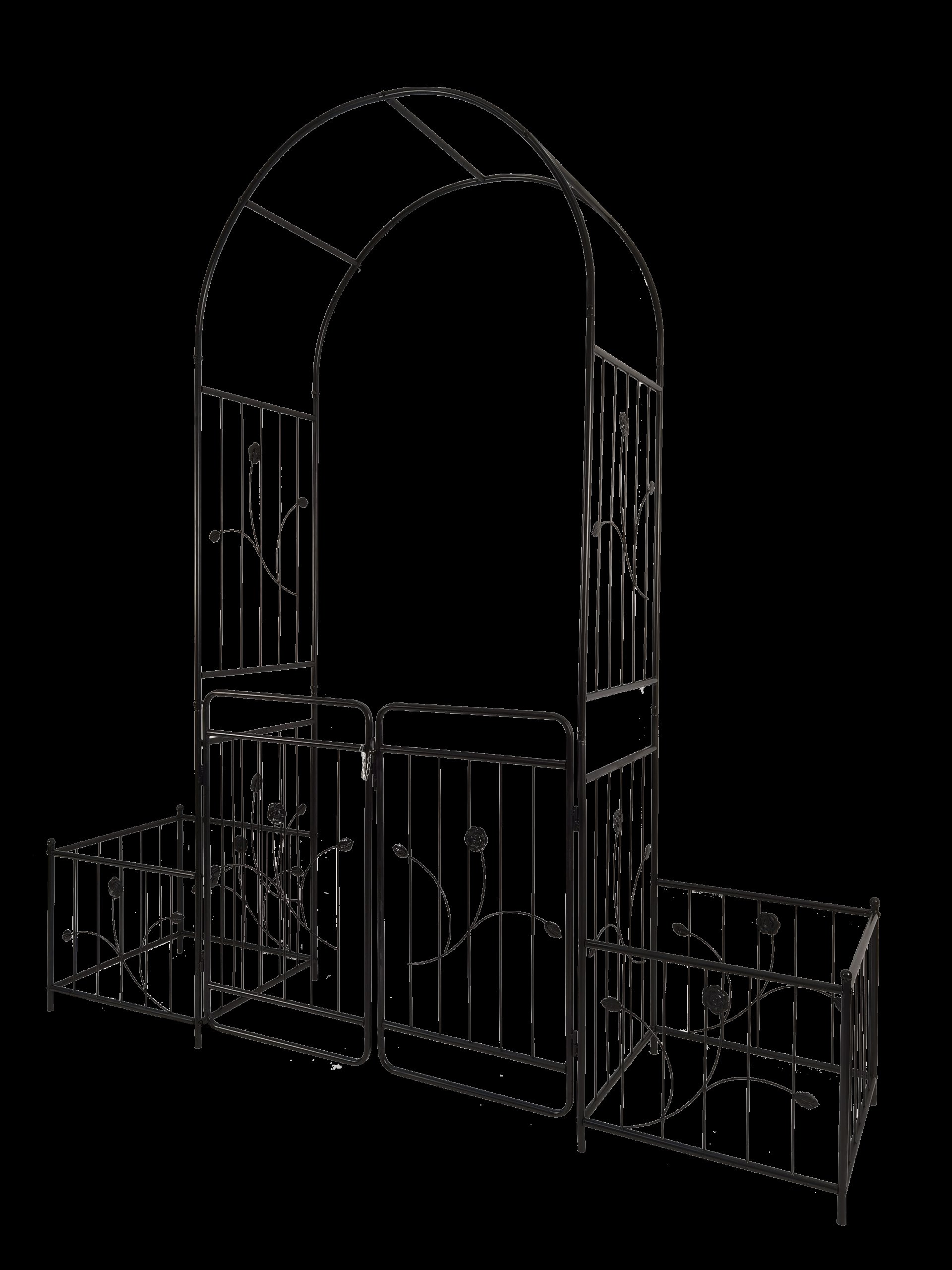 Metal Garden Arch With Gate Wide High Climbing Plants Support Rose Arch Outdoor - Black - Image 10