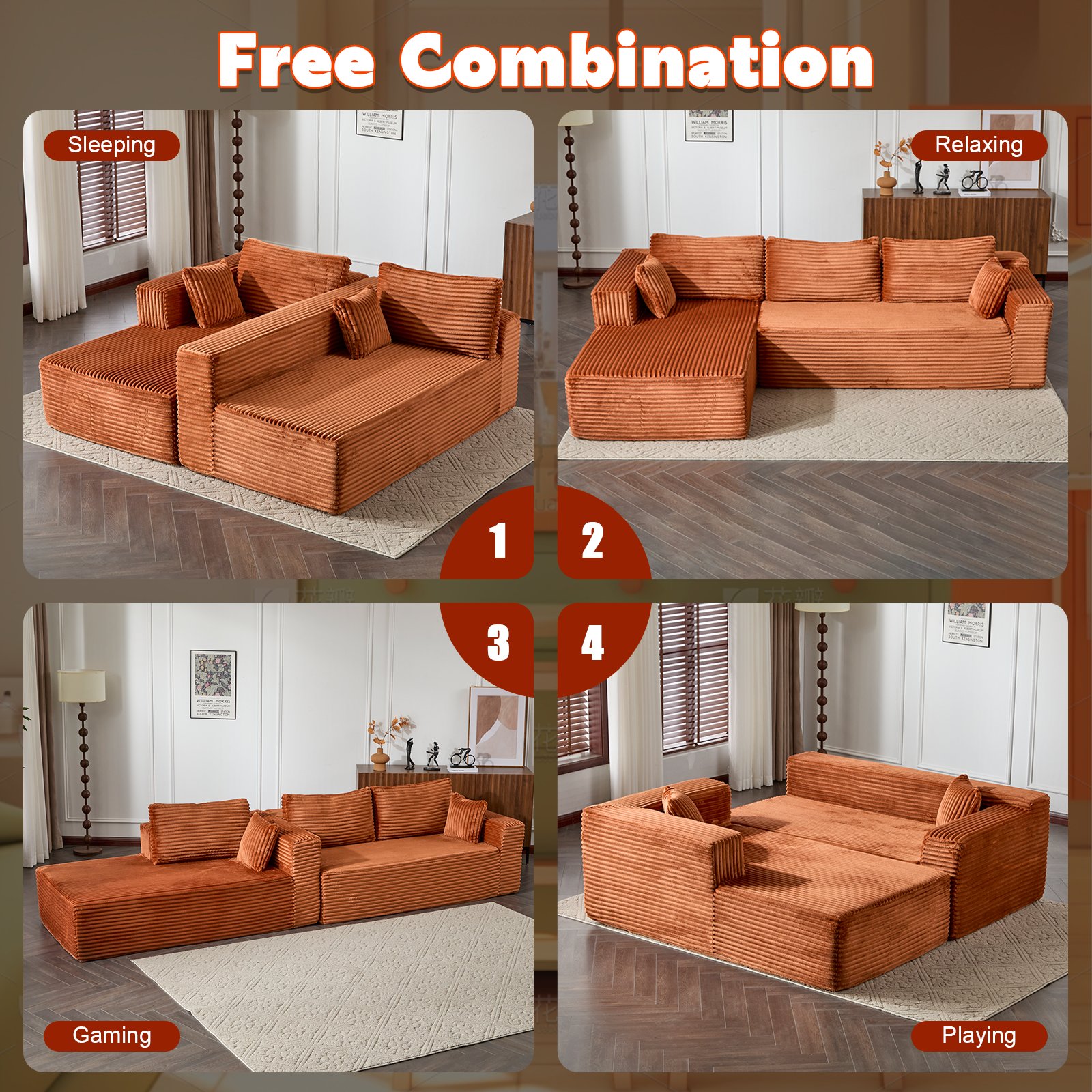 Compression Sectional Couch With Comfy Chaise, Boneless L Shape Sofa With Deep Seat, Minimalist Modular Couches Sleeper - Brown - Image 6
