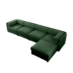 Modular Sectional Sofa With Storage Cylindrical Backrest And Armrests Deep Comfortable Seating Chenille 4 Seat L Shaped Sofa - Green