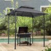 Outdoor Grill Gazebo 8 X 5 Ft With Double Tier Canopy, Steel Frame, Bar Counters & Hook - Gray - Image 2