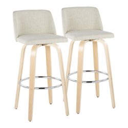 Toriano - Contemporary Fixed Height Barstool Swivel With Round Footrest (Set of 2) - Natural / Cream