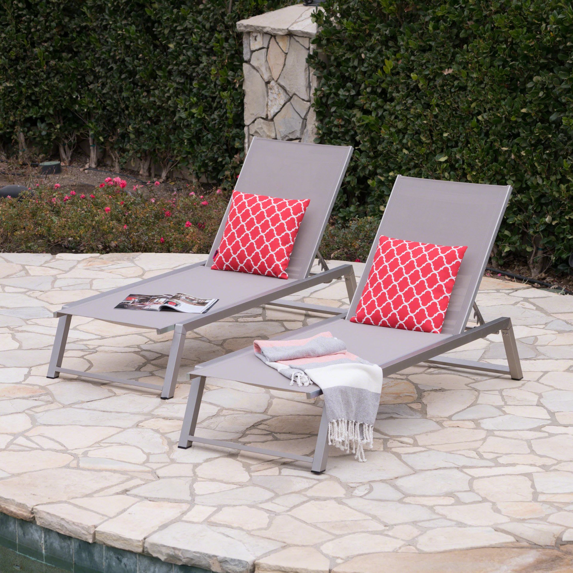 Myers - Modern Chaise Lounge Set With Adjustable Mesh Back - Gray - Image 5