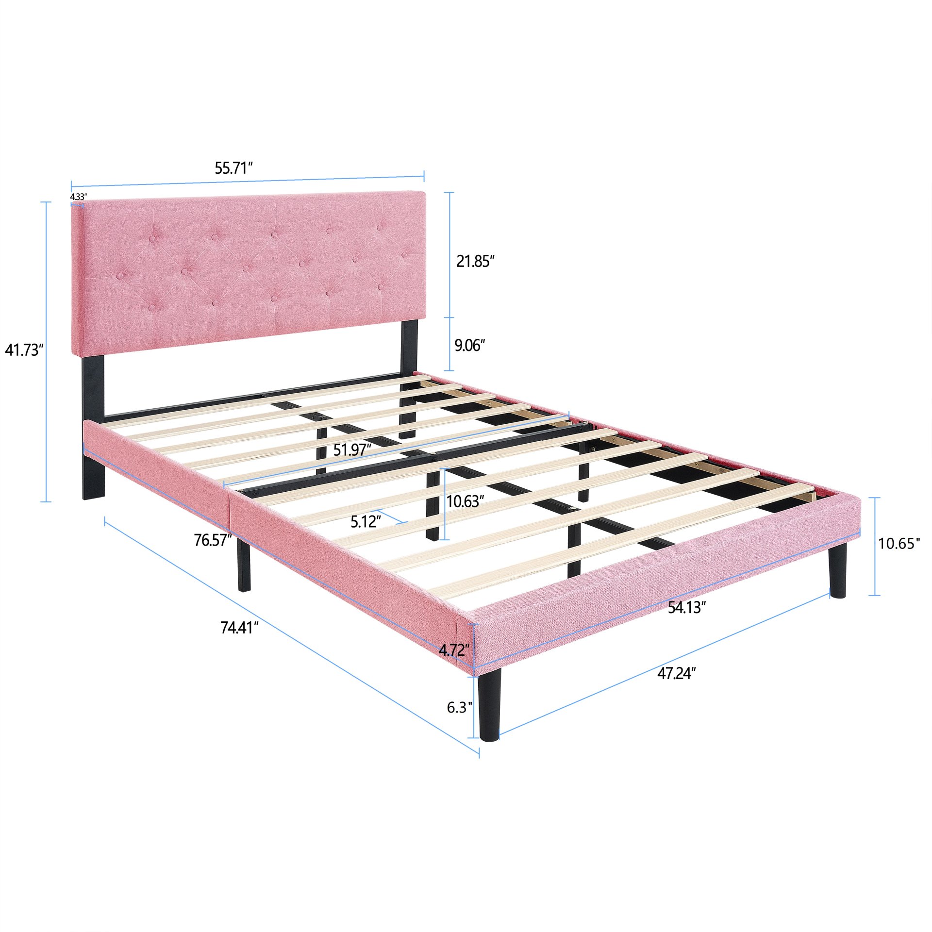 Twin Size Upholstered Platform Bed Frame With Button Tufted Linen Headboard - Pink - Image 13