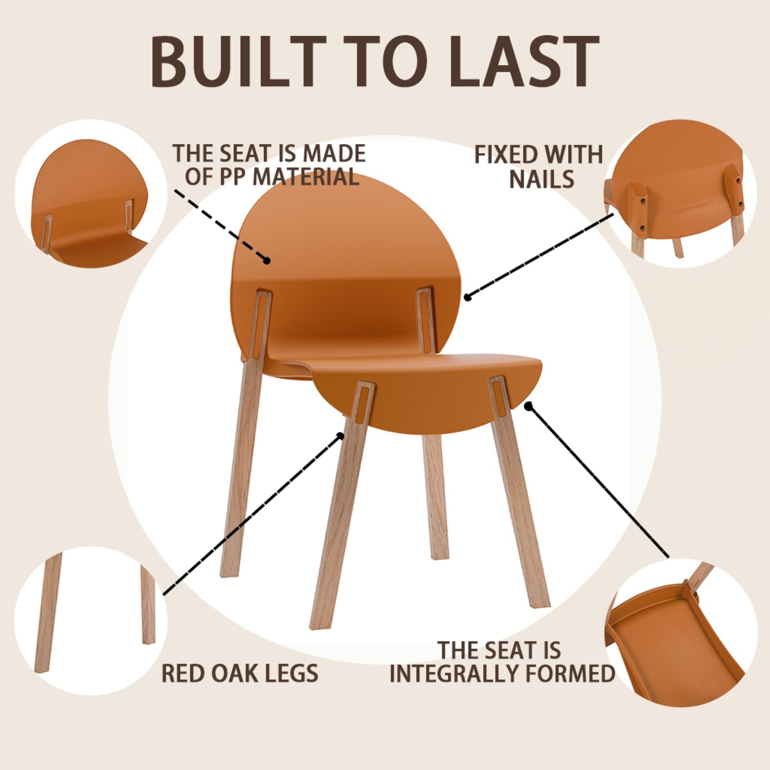 4 Piece Set Of Single Chairs With A Design Combining Modern And Traditional Elements, Durable And Comfortable - Tropical Orange - Image 10