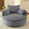 360° Swivel Sofa Chair Accent Barrel Chair With Dual Layer Cushion And 3 Removable Pillows, Corduroy - Gray - Image 9