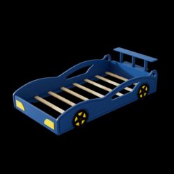 Wooden Race Car Bed, Car Shaped Platform Twin Bed With Wheels For Teens - Blue / Yellow