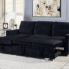 Ivy - Velvet Reversible Sleeper Sectional Sofa With Storage Chaise And Side Pocket - Black - Image 5