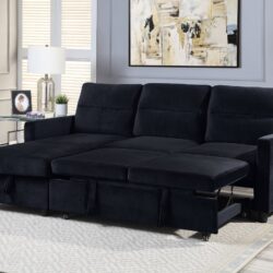 Ivy - Velvet Reversible Sleeper Sectional Sofa With Storage Chaise And Side Pocket - Black