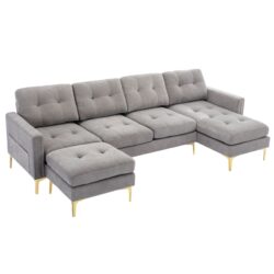 Convertible Sectional Sofa Couch With Movable Ottoman - Light Gray