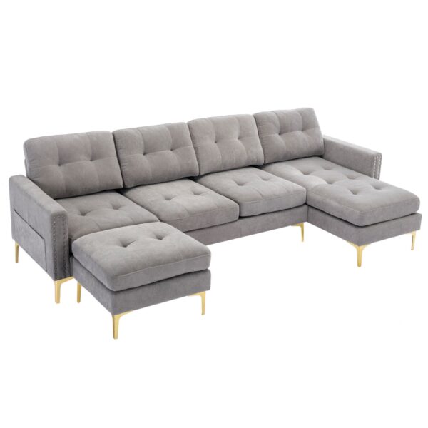 Convertible Sectional Sofa Couch With Movable Ottoman - Light Gray