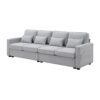 4 Seater Modern Linen Sofa With Armrest Pockets And 4 Pillows, Minimalist Style Couch - Light Gray - Image 4