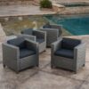Outdoor Club Chair With Water Resistant Cushion And Square Arms (Set of 4) - Black - Image 7