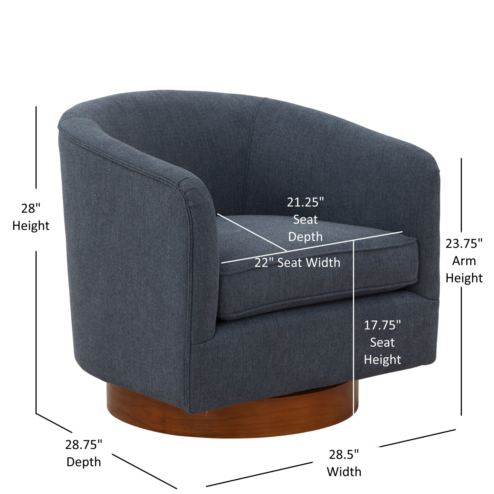 Miramar - Chenille Swivel Chair With Wooden Base And Plush Cushion - Blue - Image 3