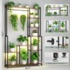 Large Plant Stand Indoor With Grow Light, Tall Plant Shelf, 8 Tiered Heavy Duty Metal Plant Stand, Square Flower Stand Display Rack For Living Room - Walnut / Black - Image 2