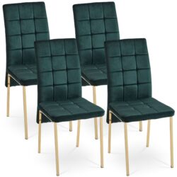 Velvet High Back Nordic Dining Chair Modern Chair With Golden Color Legs, (Set of 4) - Green