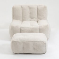Fluffy Bean Bag Chair, Comfortable Bean Bag For Adults And Children, Super Soft Lazy Sofa Chair With Memory Foam And Ottoman, Indoor Modern Focus Bean Bag Chair For Living Room, Bedroom, Apartment - White