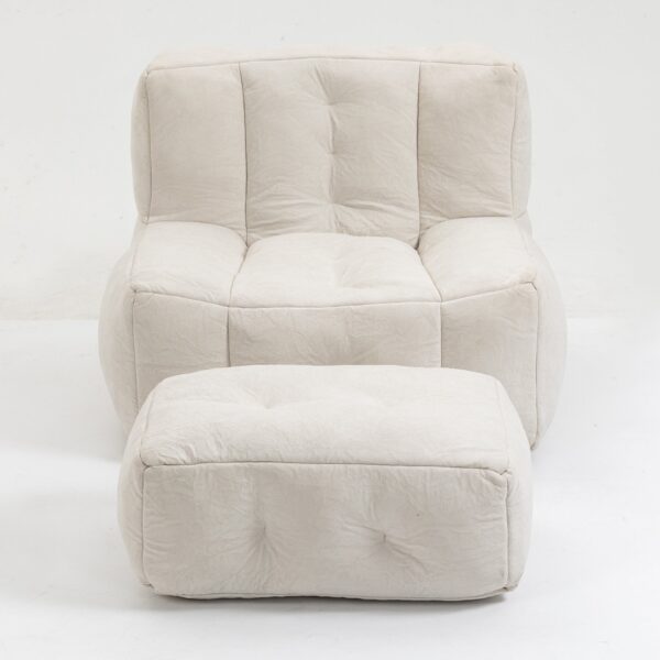 Fluffy Bean Bag Chair, Comfortable Bean Bag For Adults And Children, Super Soft Lazy Sofa Chair With Memory Foam And Ottoman, Indoor Modern Focus Bean Bag Chair For Living Room, Bedroom, Apartment - White