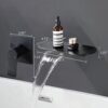 Modern Wall Mount Bathroom Sink Faucet With Waterfall Spout And Brass Rough In Valve - Matte Black - Image 3