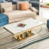 Modern Rectangular Coffee Table With Marble Pattern Top, Stainless Steel Base - Gold - Image 10