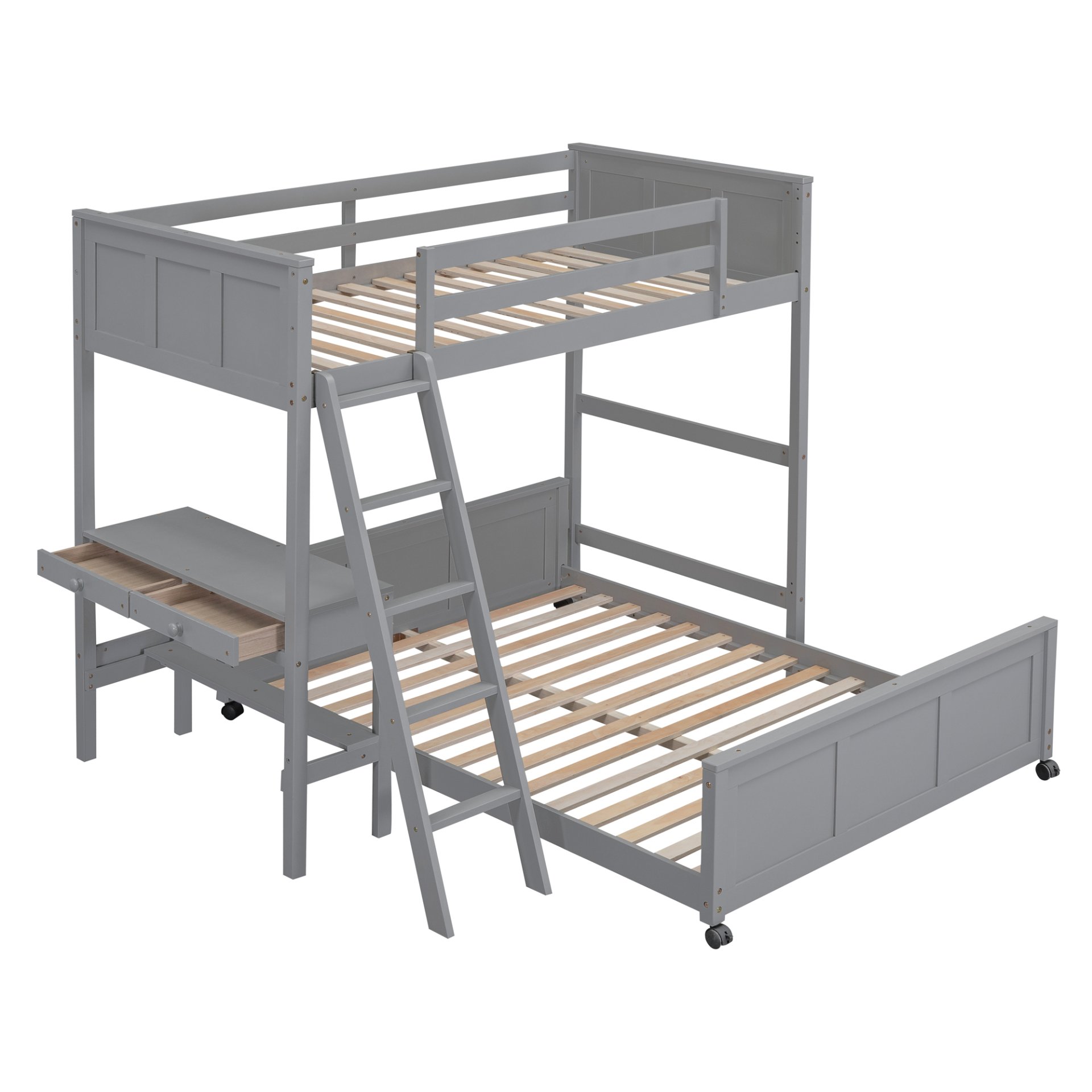 Twin Over Full Bunk Bed With Desk - Gray - Image 5