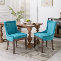 Ultra Side Dining Chair,Thickened Fabric Chairs With Neutrally Toned Solid Wood Legs, Bronze Nail Head (Set of 2) - Blue