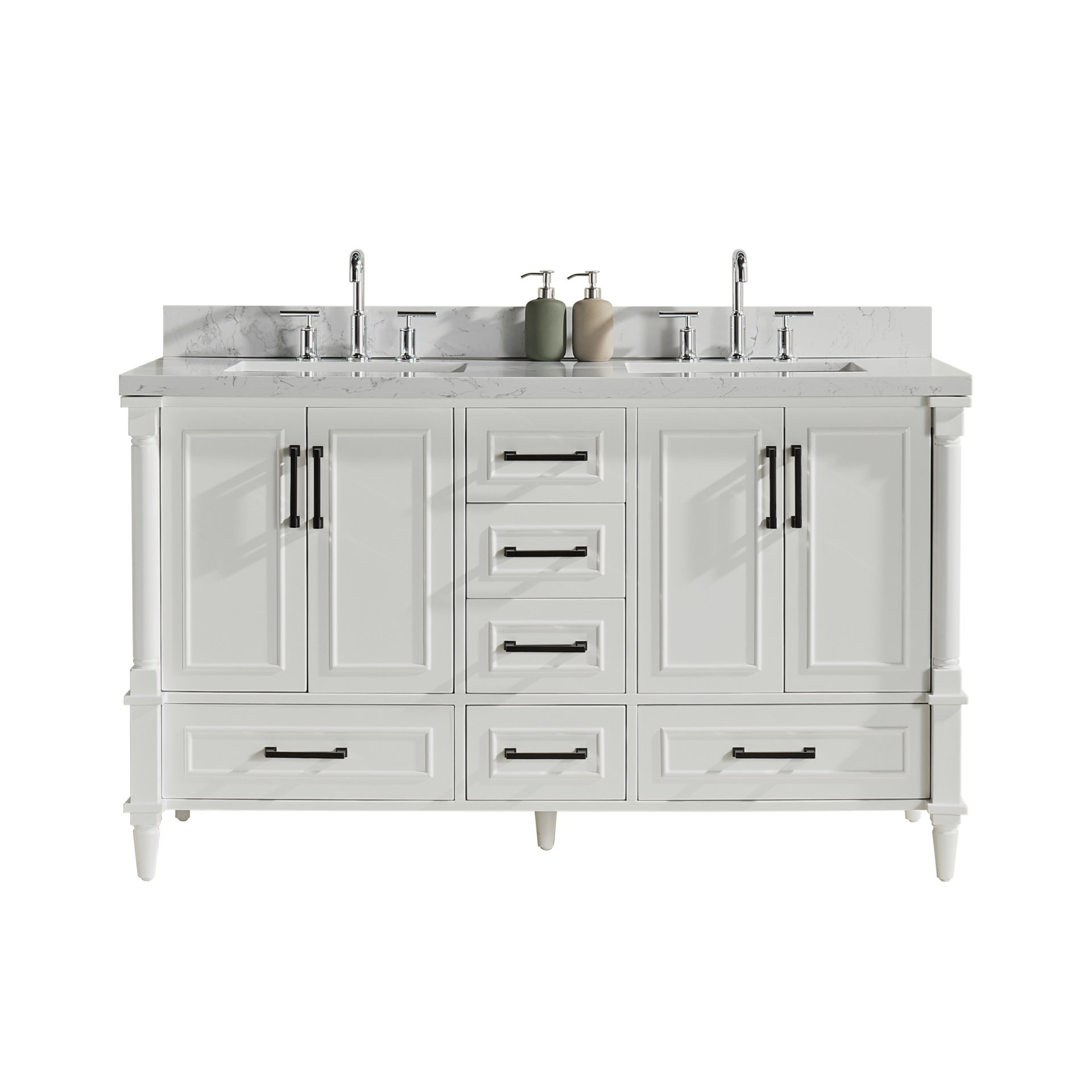 Freestanding Double Bathroom Vanity With Extra Black Handles - White - Image 19